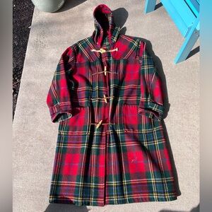 Vintage 90s polo Ralph Lauren tartan plaid made in USA wool toggle duffle coat